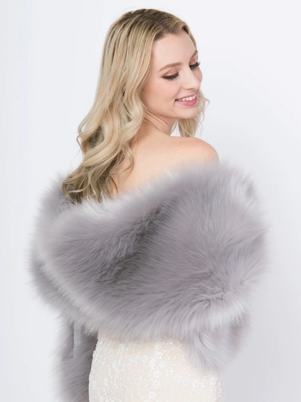 Tulip bridal Plush Grey Faux Fur Bridal Wrap stole wedding XXl. NWT shawl stole